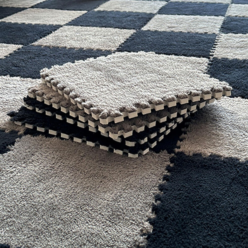 Foam Floor Mats And Soft Plush Interlocking Carpet Tiles 60Pcs For Playroom Flooring Black/Gray
