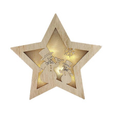 (B(Without Battery)) Nice Christmas Decor Light Star Tree Topper Pendant Wood Star Shaped Hanging Ornament for Xmas Holiday Wonderland Party