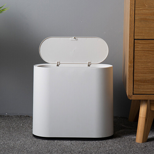 Plastic Trash Can with Press Lid Big White 41.2oz 2