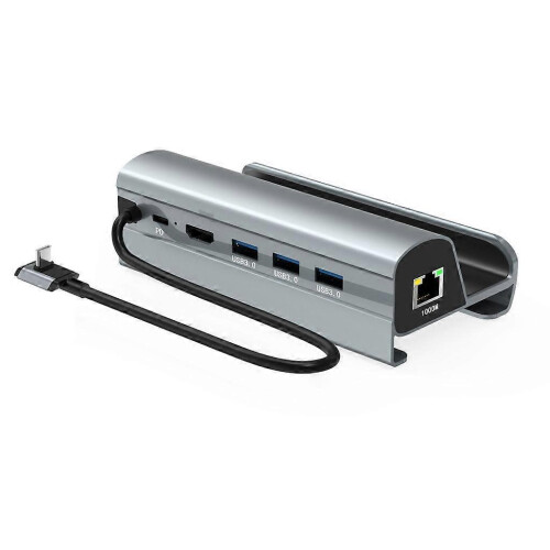 (Silver) USB C Docking Station for Steam Deck 6 in1 for Steam Deck Dock with 4K60Hz LAN