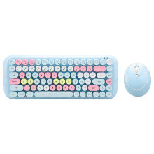 (Elegant blue) 2.4G Wireless Keyboard and Mouse Set with Round Keycaps PC Keyboard and Mouse