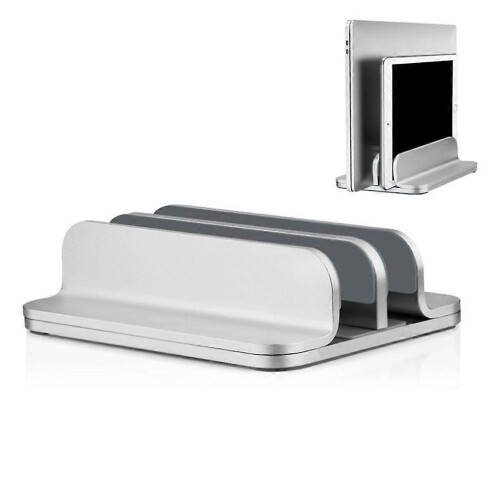 (Silver) 3 in 1 Universal Vertical Laptop Stand Laptop Holder Width Adjustable 5-30mm 2