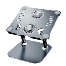 (Gray) Height Adjustable Laptop Stand Ergonomic Aluminum Riser Platform for Notebook