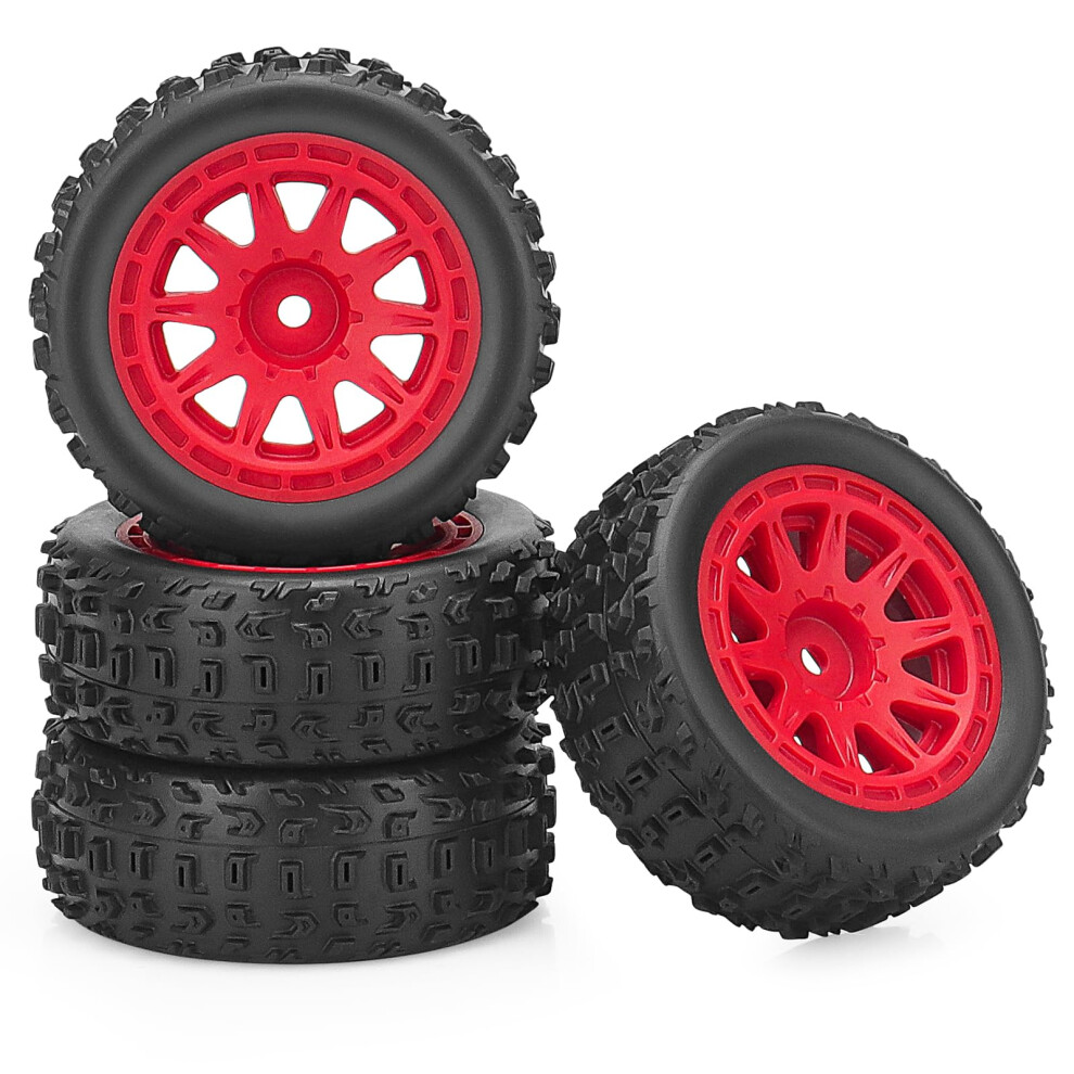 1/14 Rc Car Wheels And Tires, Style C 12Mm Hex Tires For Arrma Typhon Grom, Visibility Design Red 9073542063391