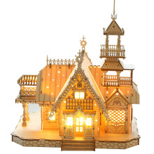 3D Wooden Puzzle with LED Light Villa, DIY Wooden House Model Kit for Adults, EcoFriendly Decor