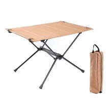 (Khaki) Outdoor Picnic Folding Table Aluminum Alloy Camping Desk Mini Portable Foldable Table for Hiking Driving Traveling
