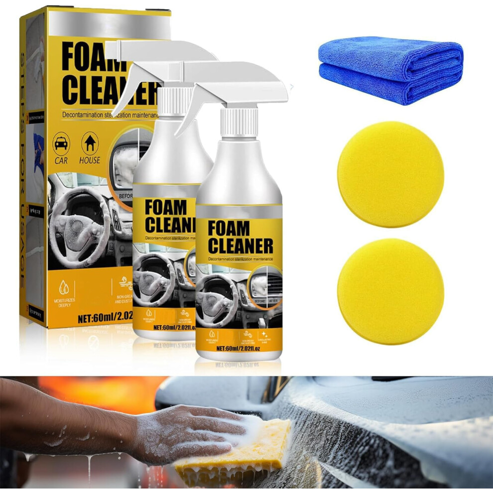 Car Interior Foam Cleaner Spray 2Pcs, Fast Foam Cleaning, NoâRinse MultiâSurface Car Seat And Leather Care 9771547917069