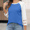 Womens Lace Patchwork 3/4 Sleeve Tops Trendy-Light  Blue L 5