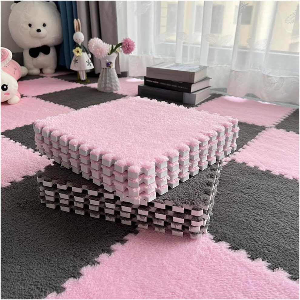 Soft Foam Floor Mats 12X12 Interlocking Plush Eva Tiles For Bedroom And Kids Playroom Pink/Gray