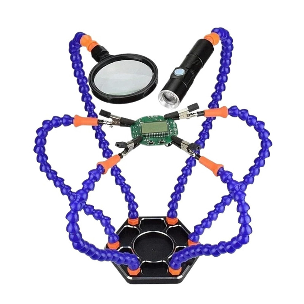 Soldering Helping Hands Station With Six Flexible Arms, 3X5x Magnifier And Usb Light For Electronics 9771547917526