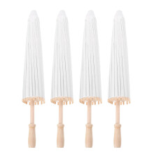 4Pcs White Bamboo Paper Parasols Artistic DIY Dance Umbrellas for Kids