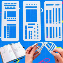 Handmade Flexible Planner Stencil Set for Journaling and Crafting, Reusable Drawing Templates, 3 Pack (B)