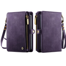 Purple RFID Blocking Passport Holder Wallet for Men and Women, Travel Organizer with 12 Card Slots, Zippered Coin Pocket and Magnetic Closure