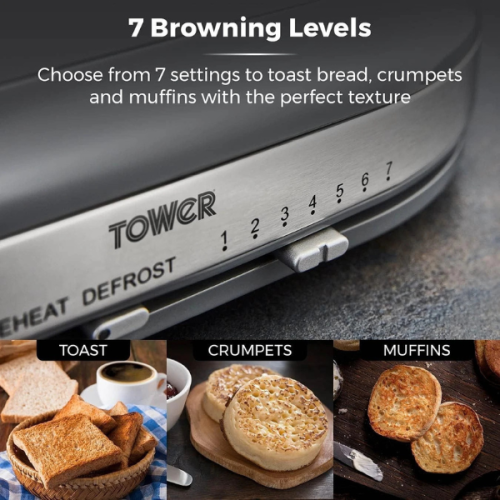 Tower Belle Graphite Grey 800W 2 Slice Toaster 2