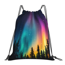 Colorful Aurora Drawstring Backpack Waterproof Lightweight Gym Sack Bag for Travel and Sports