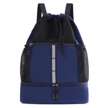 Drawstring Gym Bag Sports Backpack with Shoe Compartment and Reflective Strips for Men and Women Dark Blue