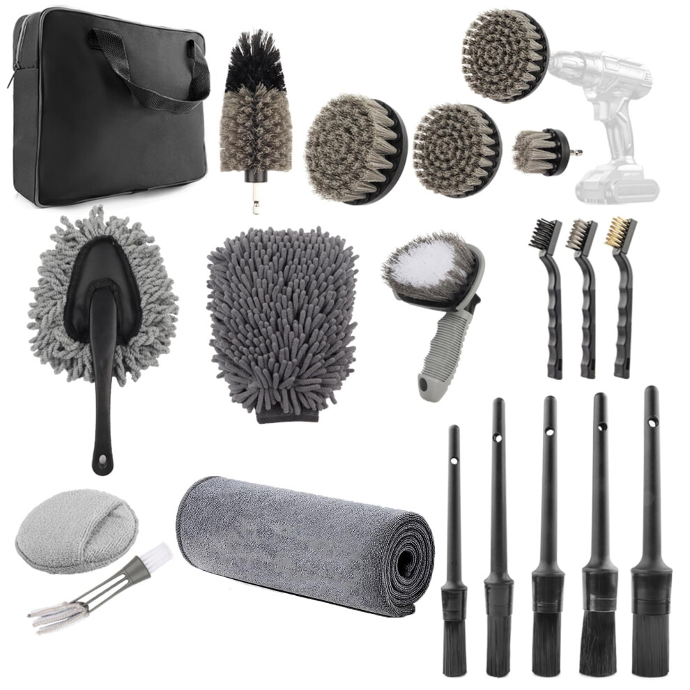 Car Detailing Brush Set 19Pcs Auto Cleaning Kit With Wash Mitt, Power Scrubbing For Interior Exterior 9771547918080