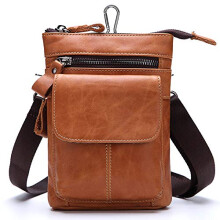 Men's Leather Crossbody Waist Bag Brown Cowhide Belt Pack with MultiCompartment Organizer
