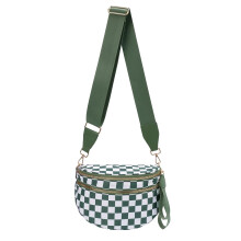 Water Resistant Checkered Fanny Pack Crossbody Bag for Women, Lightweight Oversized Bean Green Style