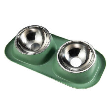 (Green) Stainless Steel Double Dog Bowl Removable Stainless Steel Double Cat Bowl With Non-spill For Small Dogs Cats Etc