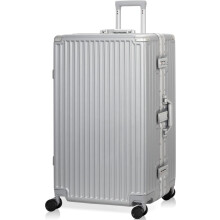 28 Inch Aluminium Luggage Hard Shell Suitcase with Dual TSA Lock and 360 Spinner Wheels Silver