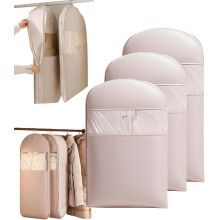 Hanging Garment Bag with SelfCompression Zipper, Waterproof Space Saving Organizer for Coats and Dresses, Pink M L XL