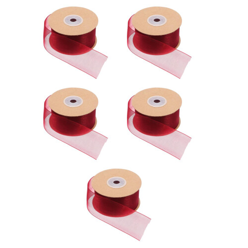 5Rolls Dark Red Chiffon Ribbon for Bouquet Wrapping and Decorative Use 1