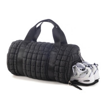 Quilted Duffel Weekender Bag for Men and Women, Lightweight Travel Carry On with Shoe Compartment, Black