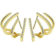 (gold) New 2 Pair Crystal Shiny Claw Earring Cuff For Women Needle Ear Piercing Studs