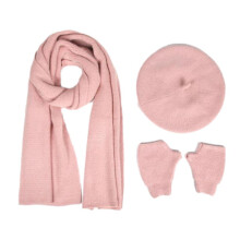 (Red) Scarf Hat Set Women Beret Hat Knitted Hat Winter Hat Scarf Gloves Set