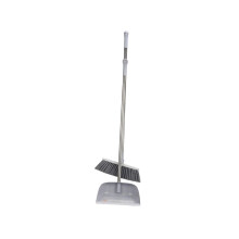 Broom and Dustpan Set Stainless Steel Long Handle Standing Design with Hair Removal Teeth for Home Cleaning, Gray