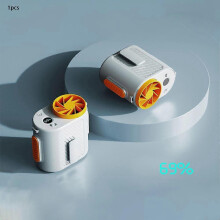 (Battery detachable, White Orange) Summer New Fishing Fan Outdoor Waist Fan Fishing Lighting Portable Clip-on