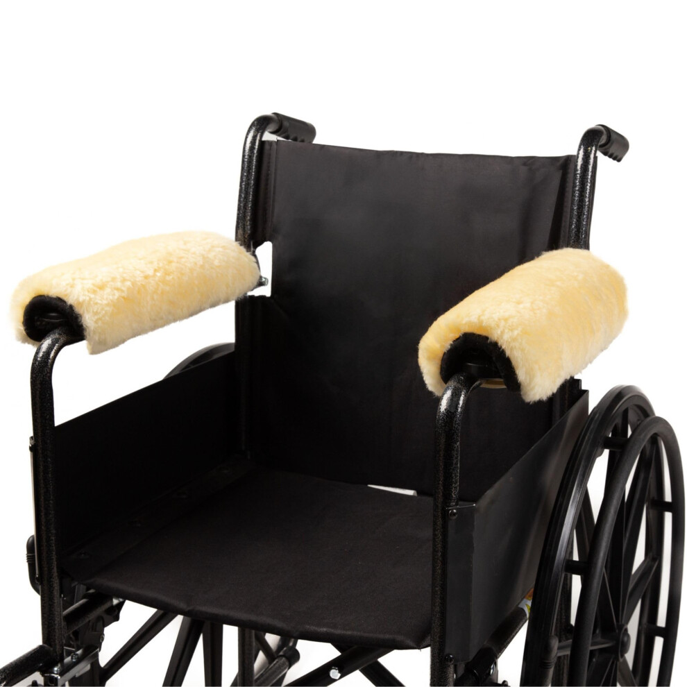 Medical Grade Sheepskin Wheelchair Armrest Pads Set of 2 for Pressure Relief and Breathable Comfort, 16'x4'x1'