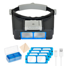 Rechargeable LED Head Mounted Magnifier with 4 Lights for Watch  Jewelry Crafting