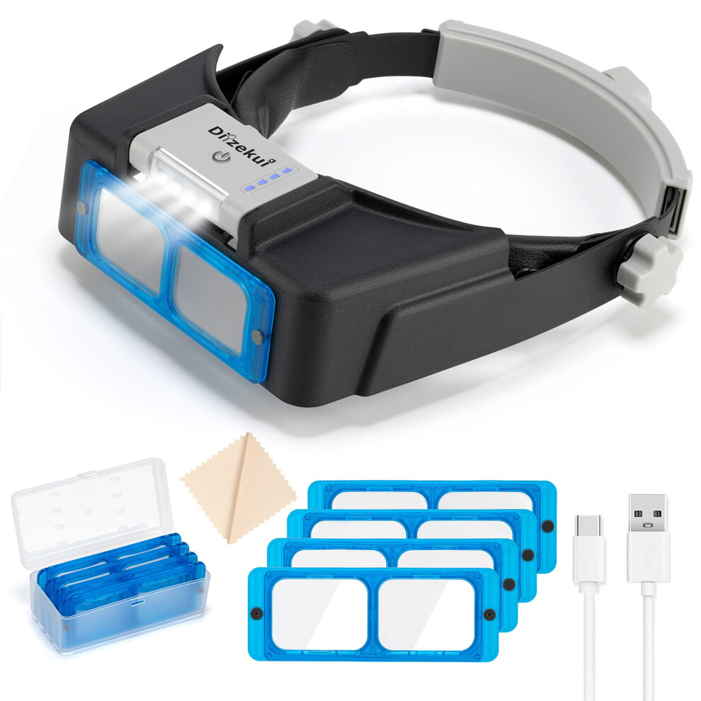 Light Rechargeable Headband Magnifier With Led Adjustable Usb Typec Handsfree Magnifying Glass For Crafts And Jewelry