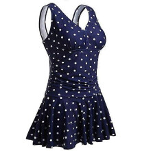 (XL, Blue Dot) Women's plus size printed cherry one-piece conservative belly-covering slimming hot spring swimwear
