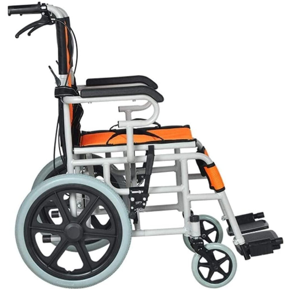 Lightweight Transport Wheelchair with Aluminum Alloy Frame, Folding Design and Handbrakes for Seniors