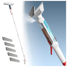 Window Cleaning Squeegee with Spray Bottle, 4 in 1 Cleaner Kit with 75in Extension Pole and Sewage Collector