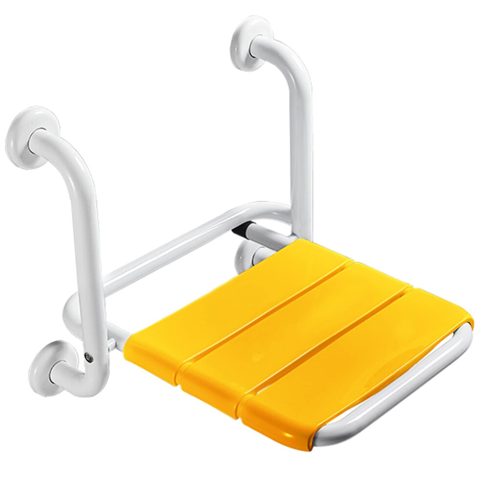 Yellow Wall Mounted Folding Shower Bench With Armrest, Spacesaving Seat For Elderly Bathroom,