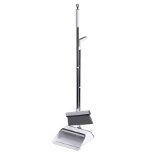 Self Cleaning Broom and Dustpan Set with Comb Teeth, Long Handle Stand Up Design for Pet Hair and Home Floors