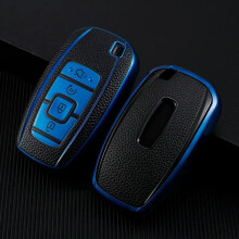 TPU Car Key Cover for Lincoln MKZ MKC Navigator 20172019, Blue Smart Key Protection Case with Keychain