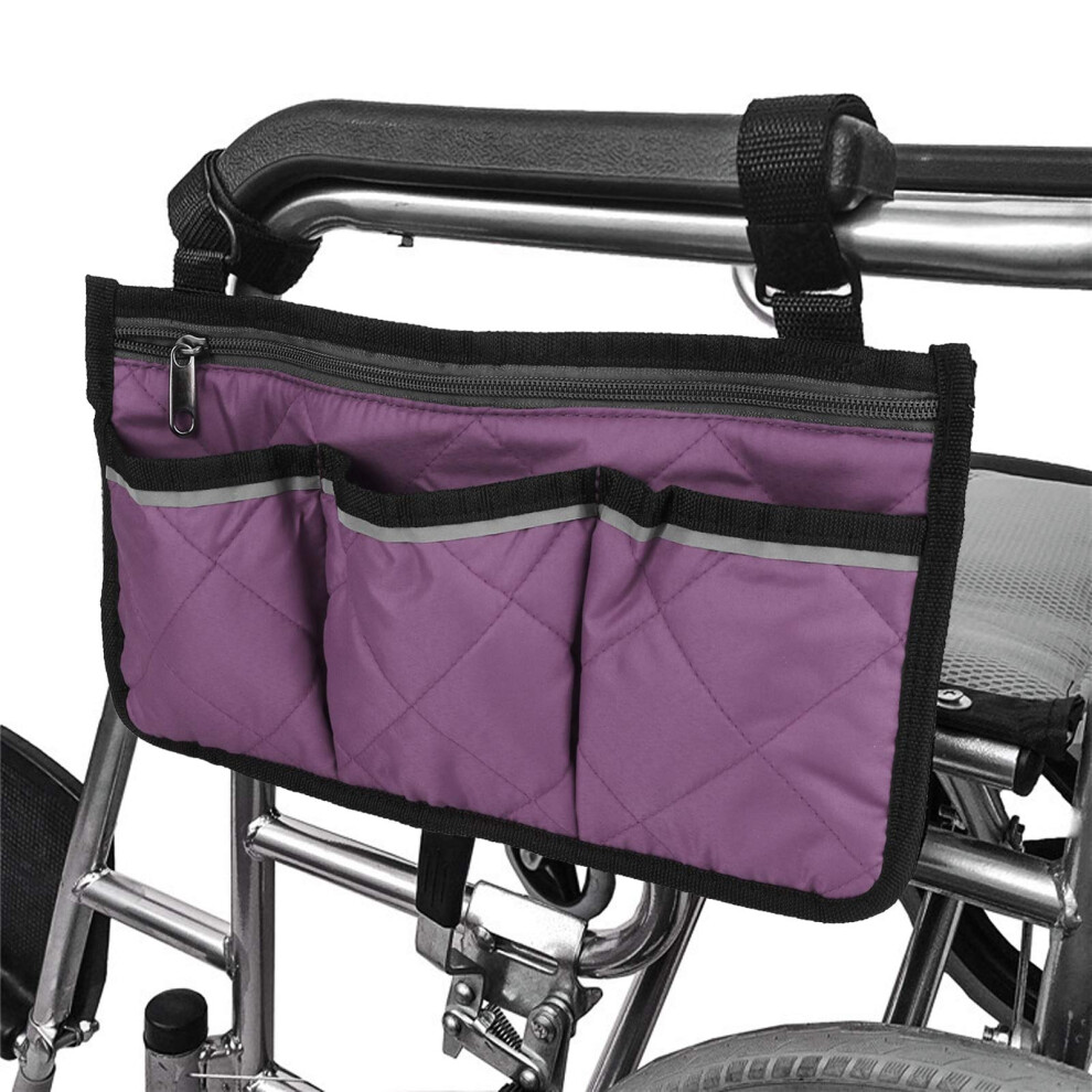Purple Wheelchair Side Bag, Multifunctional Walker Pouch Storage Bag, Armrest Pouch Organizer For Electric Wheelchair (Purple)
