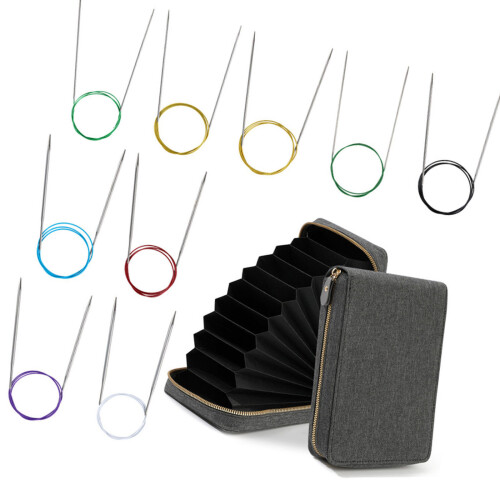 9 Pairs Circular Knitting Needle With Cable-grey 80cm