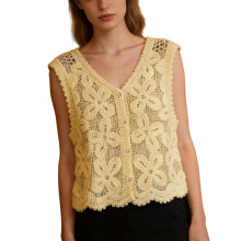 Elegant Layering Floral Lace Vest V Neck For Women-Yellow os