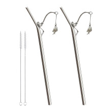Creative Fishing Design Charm Metal Straw Portable Travel-2pcs