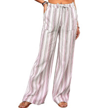 Women's casual striped pants, loose fit, wide-leg-Pink XXL