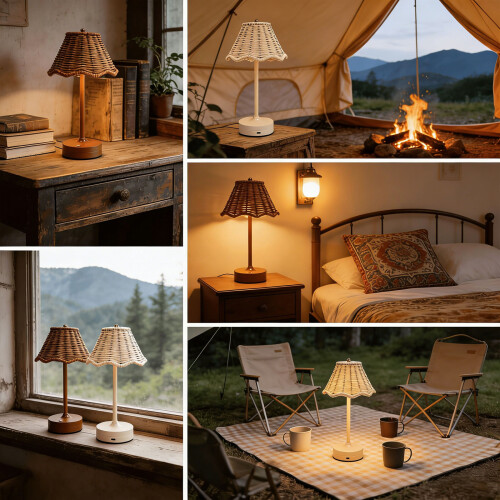 Adjustable Brightness LED Cordless Tables Lamp Handwoven-White 2