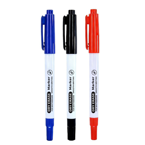 3Pcs Double Ended Whiteboard Pen Black Red OR Blue-Blue 1
