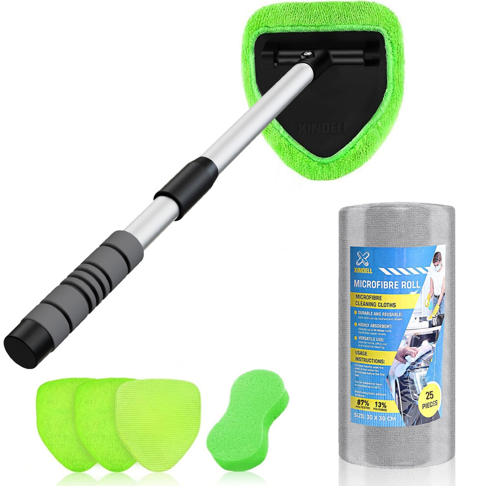 Car Windshield Cleaner Tool With Long Handle And 180 Swivel Head, Microfiber Pads For Interior Glass 9073542066767