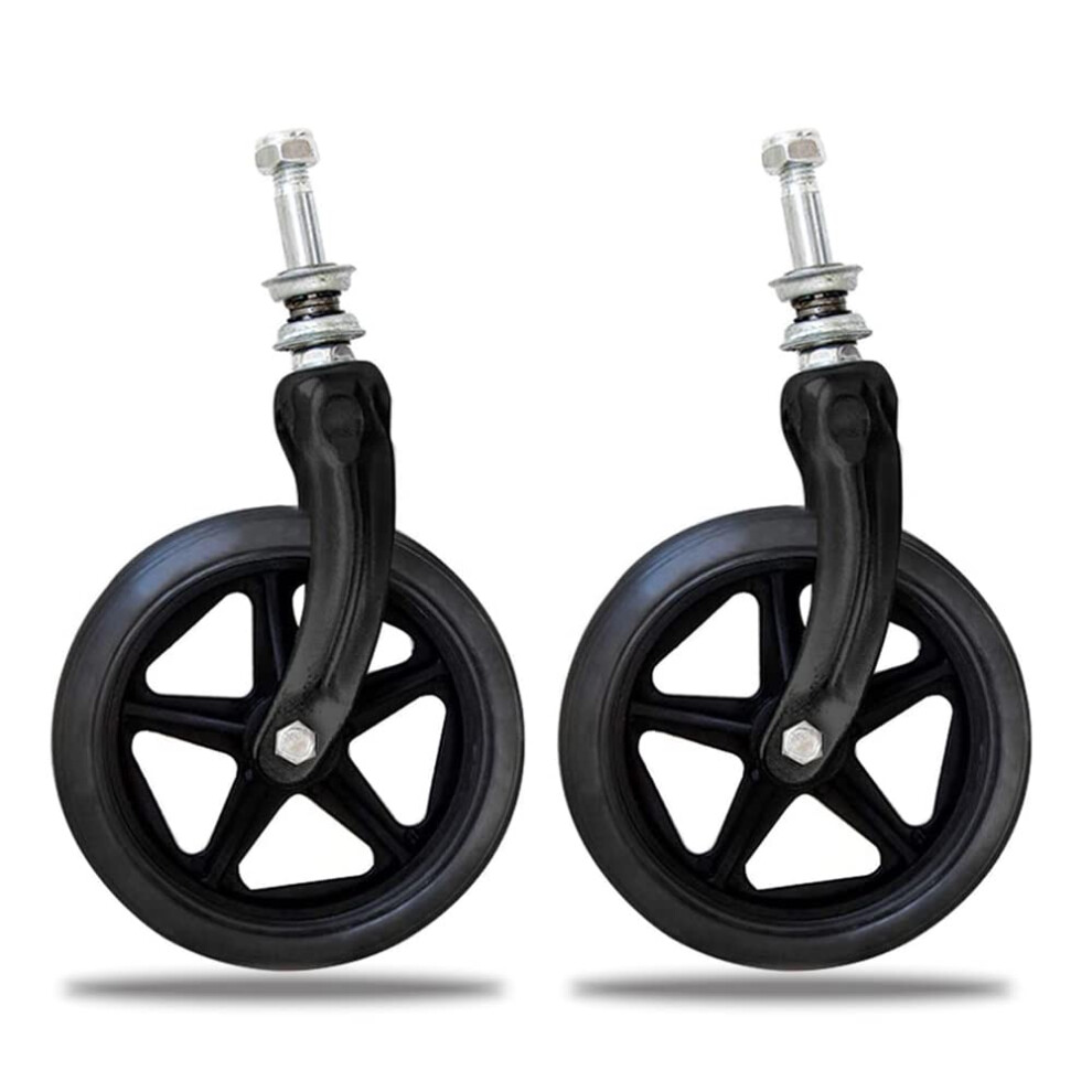 Black 7 Inch Rubber Wheelchair Caster Wheels, HeavyâDuty Front Replacement With Smooth Quiet Rolling, Pair
